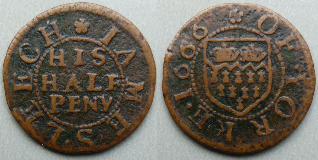 York, James Leech 1666 halfpenny token